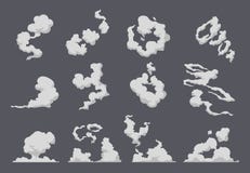 Cartoon smoke cloud. Comic steam explosion dust fight animation fog movement smog motion game smoke. Vector gas blast