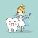 Cartoon tooth with tooth fairy stock illustration Cartoon tooth with tooth fairy stock illustration