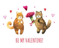 Cartoon watercolor illustration with cats couple and bouquet stock illustration Cartoon watercolor illustration with cats couple and bouquet stock illustration
