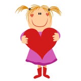 Cartoonish Little Girl Holding Valentine Heart