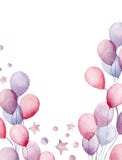 Cartão de aniversário da aquarela Cartão pintado à mão com os balões, as estrelas e os confetes de ar isolados no fundo branco ilustração do vetor Cartão de aniversário da aquarela Cartão pintado à mão com os balões, as estrelas e os confetes de ar isolados no fundo branco ilustração do vetor