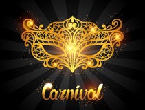 Cartão do convite do carnaval com máscara dourada do laço Fundo do partido da celebração ilustração stock Cartão do convite do carnaval com máscara dourada do laço Fundo do partido da celebração ilustração stock