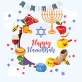 Cartão feliz do vetor do Hanukkah com a estrela do ` s de David e menorah no estilo moderno ilustração royalty free Cartão feliz do vetor do Hanukkah com a estrela do ` s de David e menorah no estilo moderno ilustração royalty free