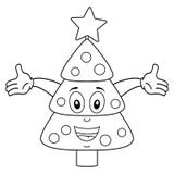 Carácter feliz del árbol de navidad que colorea ilustración del vector Carácter feliz del árbol de navidad que colorea ilustración del vector
