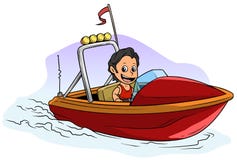 Carácter moreno del muchacho de la historieta en el barco de motor rojo ilustración del vector Carácter moreno del muchacho de la historieta en el barco de motor rojo ilustración del vector
