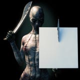Caráter fêmea de horror imaginário no traje com machetes Sala para o texto ou a propaganda ou os eventos de Dia das Bruxas do esp ilustração do vetor Caráter fêmea de horror imaginário no traje com machetes Sala para o texto ou a propaganda ou os eventos de Dia das Bruxas do esp ilustração do vetor