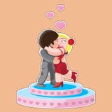 Caráteres mulher e homem que beija no pódio, desenhos animados, imagem do vetor ilustração royalty free Caráteres mulher e homem que beija no pódio, desenhos animados, imagem do vetor ilustração royalty free