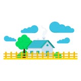 Casa com ilustração e as nuvens lisas da árvore Ilustração lisa moderna do vetor do projeto do fundo Fotografia de Stock Royalty Free Casa com ilustração e as nuvens lisas da árvore Ilustração lisa moderna do vetor do projeto do fundo Fotografia de Stock Royalty Free