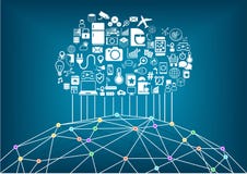 Casa e Internet astuti del concetto di cose Nuvola che computa per collegare i dispositivi wireless globali a vicenda Immagini Stock Casa e Internet astuti del concetto di cose Nuvola che computa per collegare i dispositivi wireless globali a vicenda Immagini Stock