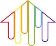 Casa em cores do arco-íris, em pintor e em logotipo dos bens imobiliários ilustração royalty free Casa em cores do arco-íris, em pintor e em logotipo dos bens imobiliários ilustração royalty free