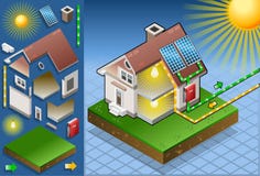 Casa isométrica con el panel solar ilustración del vector Casa isométrica con el panel solar ilustración del vector