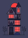 Casa vittoriana alla notte sui precedenti della luna royalty illustrazione gratis Casa vittoriana alla notte sui precedenti della luna royalty illustrazione gratis