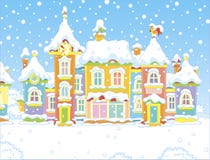 Casas de una pequeña ciudad en un día nevoso stock de ilustración Casas de una pequeña ciudad en un día nevoso stock de ilustración
