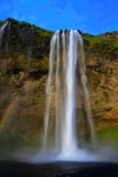 Cascata al tramonto, Islanda di Seljalandfoss fotografie stock Cascata al tramonto, Islanda di Seljalandfoss fotografie stock