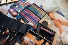 Case makeup artist. A set of brushes, powder, foundation. Tools Royalty Free Stock Photo Case makeup artist. A set of brushes, powder, foundation. Tools Royalty Free Stock Photo