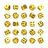 Casino Gambling Concept. Set of Golden Game Dice Cubes in Differetn Position. 3d Rendering stock images Casino Gambling Concept. Set of Golden Game Dice Cubes in Differetn Position. 3d Rendering stock images