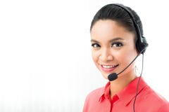 Casque de port de microphone de femme comme opérateur ou centre d'appels Images stock