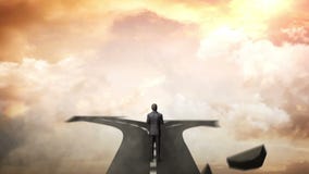 Cassez le mur en béton L'homme d'affaires choisissent des manières distinctes Ciel de coucher du soleil illustration de vecteur Cassez le mur en béton L'homme d'affaires choisissent des manières distinctes Ciel de coucher du soleil illustration de vecteur