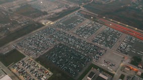 CASSINO, ITALY - DECEMBER 28, 2018. Aerial view of FCA Italy S.p.A. Cassino automotive plant new cars storage. CASSINO, ITALY - DECEMBER 28, 2018. Aerial shot of stock video CASSINO, ITALY - DECEMBER 28, 2018. Aerial view of FCA Italy S.p.A. Cassino automotive plant new cars storage. CASSINO, ITALY - DECEMBER 28, 2018. Aerial shot of stock video