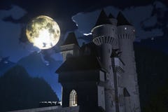Castle at Night in the Mountains 3D render royalty free illustration Castle at Night in the Mountains 3D render royalty free illustration