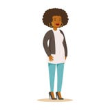 Casual African American girl with curly hair and big earrings. Colorful cartoon character vector Illustration stock illustration Casual African American girl with curly hair and big earrings. Colorful cartoon character vector Illustration stock illustration