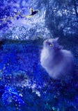 Cat And Fairy Bird At Night Stock Photo Cat And Fairy Bird At Night Stock Photo
