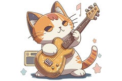 Cat playing guitar vector illustration