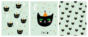 Cat Vector Illustration Set noire tirée par la main drôle illustration libre de droits Cat Vector Illustration Set noire tirée par la main drôle illustration libre de droits