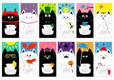 Cat vertical monthly calendar 2017. All month. Cute funny cartoon character set. Happy Valentines St Patrick day Christmas Easter royalty free illustration Cat vertical monthly calendar 2017. All month. Cute funny cartoon character set. Happy Valentines St Patrick day Christmas Easter royalty free illustration