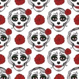 Catrina woman with make up of sugar skull. Seamless pattern. Dia de los muertos. Mexican Day of the dead. Vector royalty free illustration Catrina woman with make up of sugar skull. Seamless pattern. Dia de los muertos. Mexican Day of the dead. Vector royalty free illustration