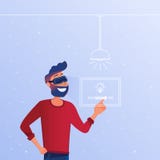 A caucasian man in VR headset operating smart house. Stock Images A caucasian man in VR headset operating smart house. Stock Images