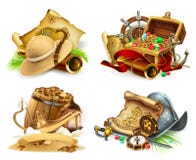 Caza del tesoro y aventura sistema del icono del vector 3d libre illustration Caza del tesoro y aventura sistema del icono del vector 3d libre illustration