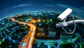CCTV with fish eye perspective. CCTV with Blur City in background fish eye perspective CCTV with fish eye perspective. CCTV with Blur City in background fish eye perspective