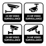 CCTV labels, set symbol security camera pictogram