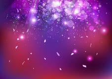 Celebración, acontecimiento del partido, polvo de estrellas y confeti bajando, dispersión, fondo púrpura del extracto del concept stock de ilustración Celebración, acontecimiento del partido, polvo de estrellas y confeti bajando, dispersión, fondo púrpura del extracto del concept stock de ilustración