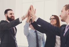 Celebrate success and win concept, give five in office, business people team Royalty Free Stock Images Celebrate success and win concept, give five in office, business people team Royalty Free Stock Images