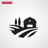 Celeiro e campos da exploração agrícola Ícone do vetor da casa da quinta ilustração stock Celeiro e campos da exploração agrícola Ícone do vetor da casa da quinta ilustração stock