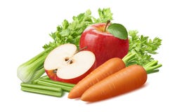 Celery, carrot and red apple isolated on white background stock photography Celery, carrot and red apple isolated on white background stock photography