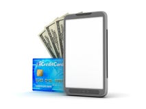 Cell phone, credit card and dollar bills stock illustration Cell phone, credit card and dollar bills stock illustration