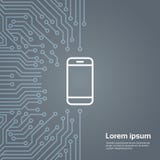 Cell Smart Phone Icon Over Computer Chip Moterboard Background Banner Stock Images Cell Smart Phone Icon Over Computer Chip Moterboard Background Banner Stock Images