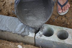 Cement mix or mortar and the brick for construction work. stock photos Cement mix or mortar and the brick for construction work. stock photos