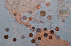 Central American map with coins Royalty Free Stock Photography Central American map with coins Royalty Free Stock Photography