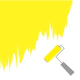 Cepillo amarillo del rodillo de pintura para el texto en la pared ilustración del vector Cepillo amarillo del rodillo de pintura para el texto en la pared ilustración del vector