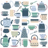 Ceramic kitchen teacup. Porcelain tea service, china teapot and plate dishes vector set royalty free illustration Ceramic kitchen teacup. Porcelain tea service, china teapot and plate dishes vector set royalty free illustration