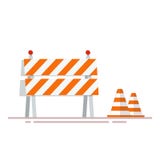 Cerco e cones da construção para indicar lugares ou objetos perigosos Objeto liso isolado no fundo branco ilustração royalty free Cerco e cones da construção para indicar lugares ou objetos perigosos Objeto liso isolado no fundo branco ilustração royalty free