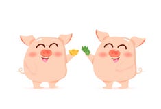 Cerdo, afortunado, riqueza e inversión, dando el oro y el dinero, ejemplo lindo del vector de los personajes de dibujos animados stock de ilustración Cerdo, afortunado, riqueza e inversión, dando el oro y el dinero, ejemplo lindo del vector de los personajes de dibujos animados stock de ilustración