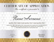 Certificate with silver, gold background and guilloche pattern. Design template with geometric triangle shapes. vector illustration Certificate with silver, gold background and guilloche pattern. Design template with geometric triangle shapes. vector illustration
