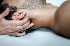 Cervical pain cured by physiotherapist royalty free stock image Cervical pain cured by physiotherapist royalty free stock image