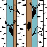 Cervos em um teste padrão sem emenda da floresta do vidoeiro com silhuetas animais ilustração do vetor Cervos em um teste padrão sem emenda da floresta do vidoeiro com silhuetas animais ilustração do vetor