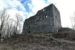 Ceska Kamenice Castle Ruins On The Top Of Hill Stock Photos